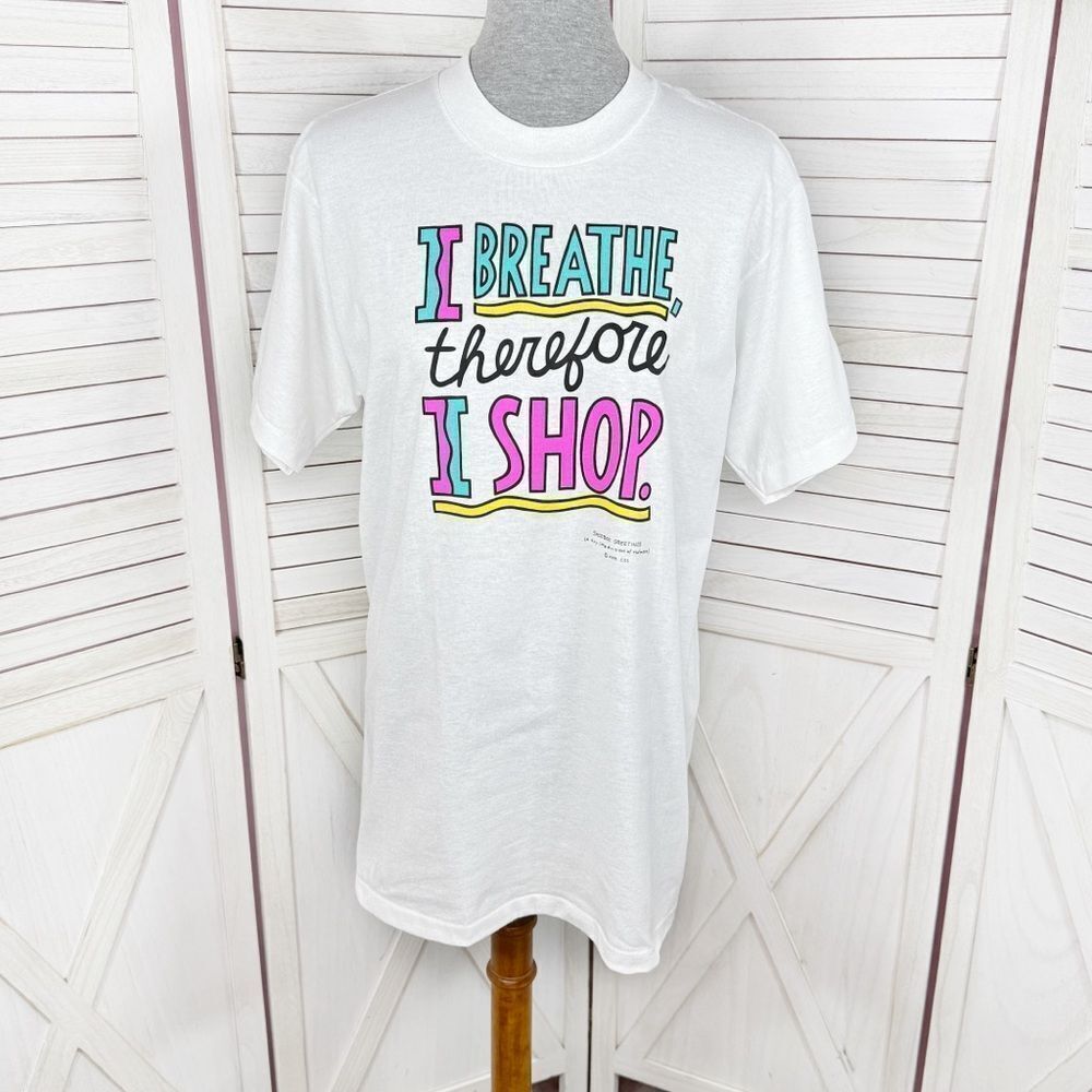 Hallmark Vintage Graphic T Shirt I‎ Breathe Therefore I Shop White Large